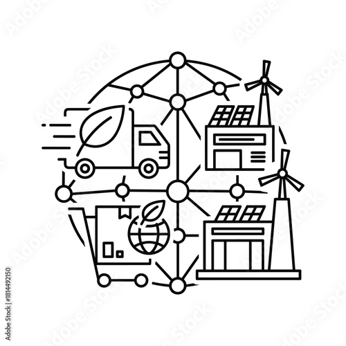 Sustainable global supply chain icon isolated on, representing ecofriendly logistics and responsible distribution