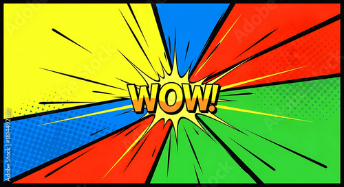 Vibrant Comic Burst Background, Pop Art Explosion Design, Colorful Retro Flat funny Pattern background.
