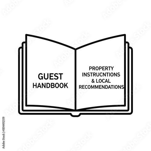 Outline icon of an open guest handbook displaying property instructions and local recommendations