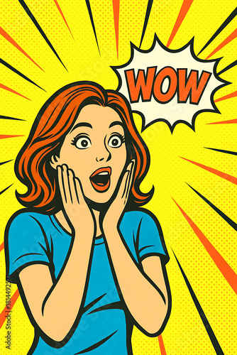 : A Girl wow on Comic retro background