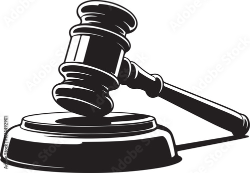 Minimalist Black Silhouette Gavel on Sound Block – Vector Illustration