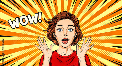 : A Girl wow on Comic retro background