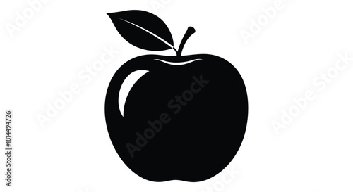 Black Apple Silhouette with Leaf and Stem fruit white background