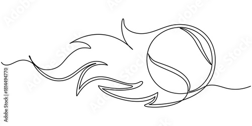 tennis ball continuous one line drawing, Single line drawing of tennis ball. Tennis equipment one continuous line art, Tennis ball continuous outline. 