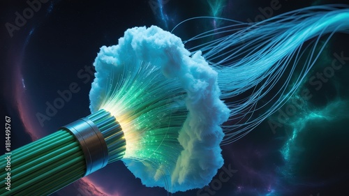 Abstract glowing fiber optic cable emitting light and energy.