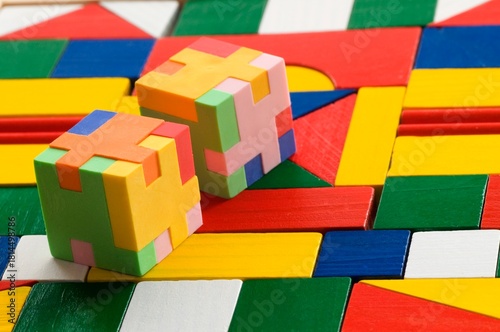 Colorful blocks  on colorful wooden background