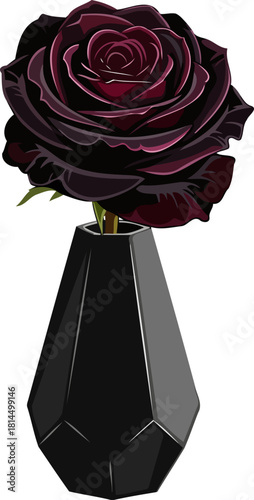 enigmatic bloom dark roses modern elegance in a geometric obsidian vase, isolated on transparent background