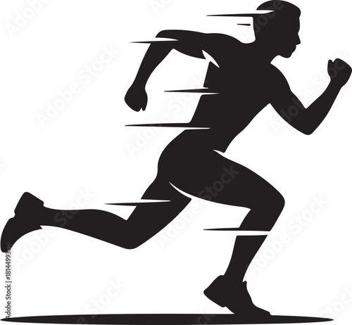 Dynamic running man vector silhouette with horizontal speed lines illustrating rapid movement and athletic action.