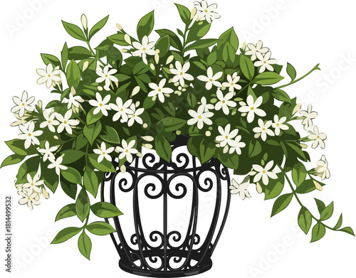 moonlit bloom delicate white petals graced by ornate iron craft, isolated on transparent background
