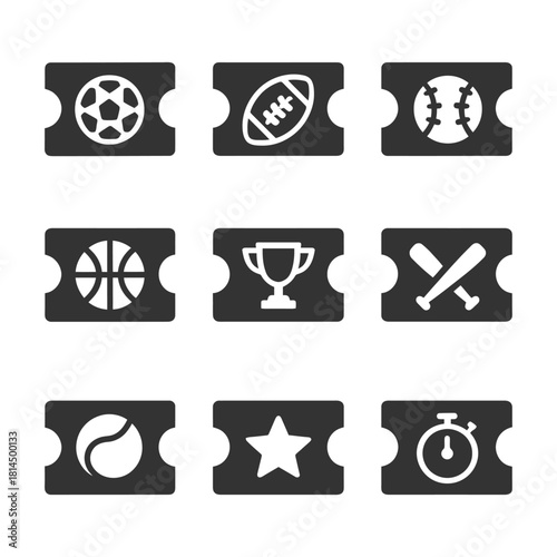 Set of sports icons featuring ball games and trophy symbols.