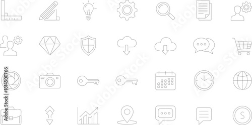 Premium sharp line icon set with diverse symbols isolated on white background
