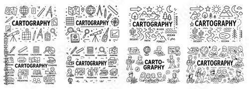 Cartography tools and techniques doodle set