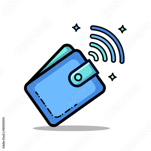 Digital wallet icon with contactless payment signal. Bold thick-stroke vector style with bright colors. Great for fintech, mobile payments, and ecommerce designs.