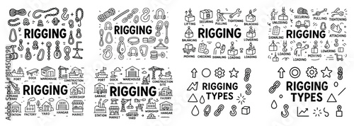 Rigging types and equipment icons set
