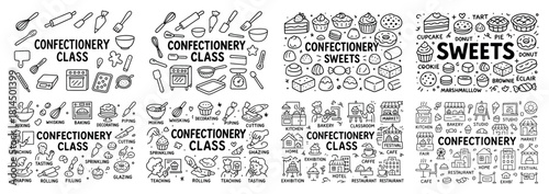 Baking and confectionery class icons collection