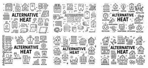 Alternative heat solutions and sustainable energy icons