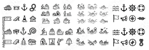 Nautical icons set with boats and anchors