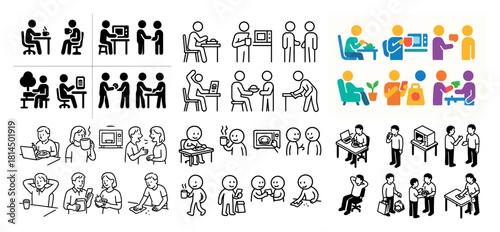 Stick figure office interactions