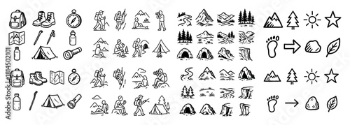 Outdoor adventure icons set