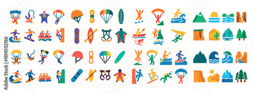 Colorful outdoor adventure icons set