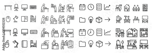 Office desk setup icons and symbols
