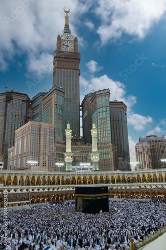 Muslim pilgrims circumambulate the Kaaba Masjidil Haram in Makkah, Saudi Arabia. Muslims all around the world face the Kaaba during prayer time.