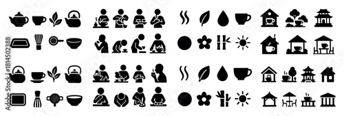 Tea ceremony icons and symbols set