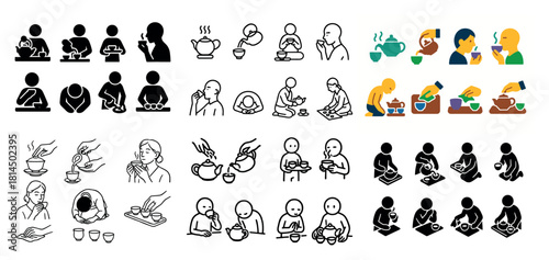 Asian tea rituals icons collection