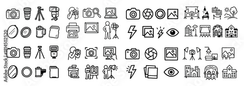 Icon set: photography equipment and basics