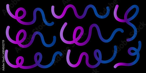 Neon purple and blue wavy lines on black background illustration