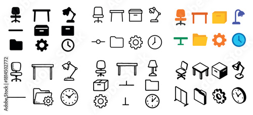 Office furniture icons and illustrations