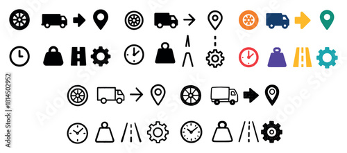 Varied transportation and time icons