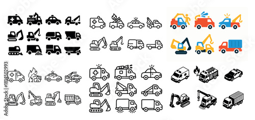 Various vehicle icons and symbols set