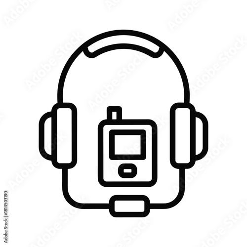 Headset with walkietalkie radio communication device icon, representing customer service, security, or event coordination