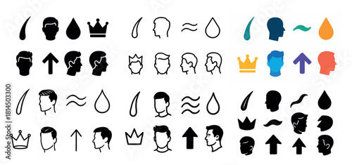 Diverse male head silhouettes and icons