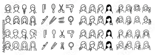 Hairstyle icons with tools collection