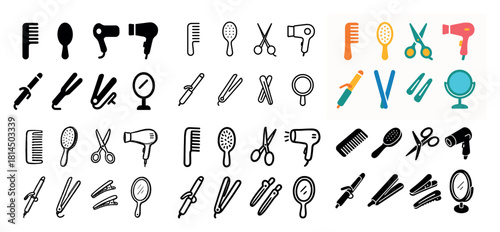 Hair styling tools icons set