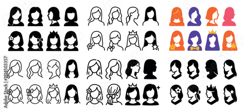 Icon set of diverse female silhouettes