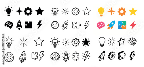 Creative icons: brain, rocket, lightbulb