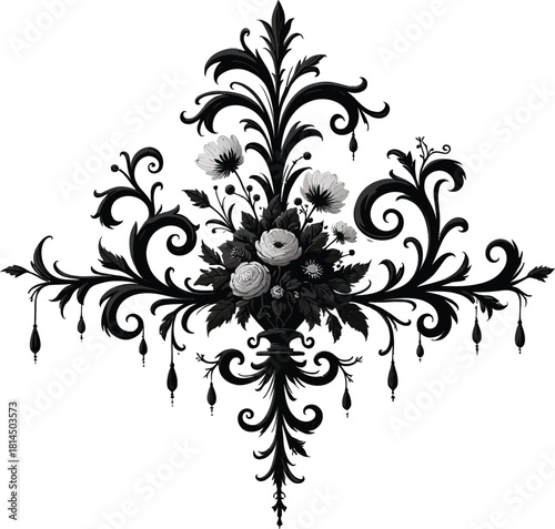 Elegant black and white floral arrangement for decorative designs art