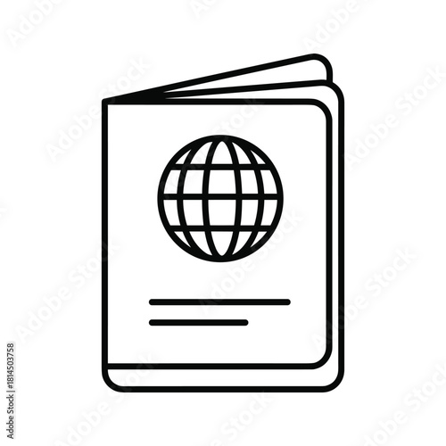 Passport icon with a globe symbol, representing international travel, identity, and global citizenship