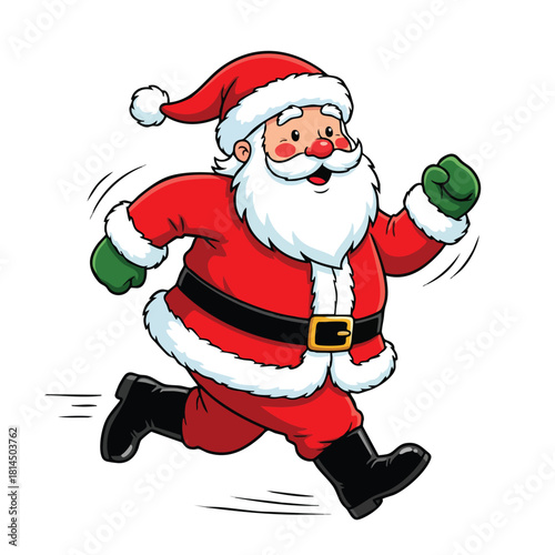 Cartoon Santa Claus Running Fast Illustration.