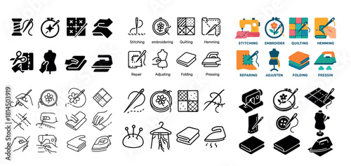 Sewing and stitching tools icons