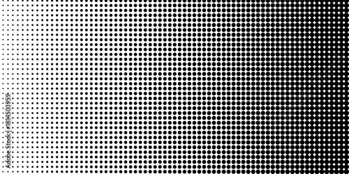 Dotted halftone texture background. Black and white pop art gradient overlay. Fading grunge gritty noise wallpaper. Weathered pixelated comic backdrop. Vector bitmap subtle vanishing surface