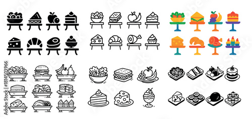 Colorful food icons and desserts display