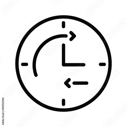 Clock face with hands and curved arrows, representing time, schedule, history, or future progression