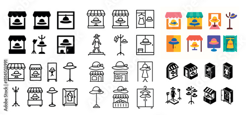 Hat store icons collection set