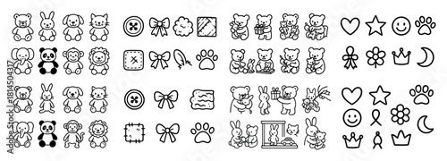 Cute animal and toy icon set collection