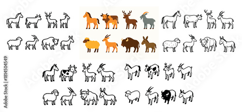 Cartoon farm and wild animals collection