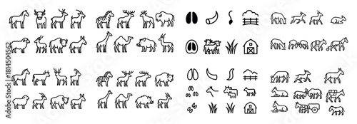Farm and wild animal icons collection